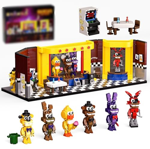Flve Nightss at Security Room mit Bühne Bausteine Set, Fighting Fazbear Monster Action Figur Bausatz Klemmbausteine Kit, Horror Spiel Kompatibel Leg Modell Spielzeug für Erwachsene Kinder 1349 Teile