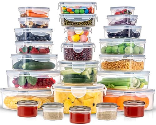 KUMD 50-Stück Große Vorratsdosen Mit Deckel Luftdicht | BPA-frei | Stapelbare Küchen Frischhaltedosen für Meal Prep | Gefrierschrank- & Mikrowellensicher | 25 Dosen + 25 Deckel | Leckerdichtes Design