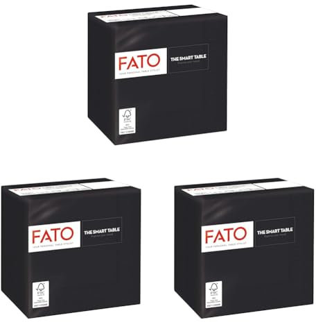 Fato - Einwegservietten aus Papier, ideal für Aperitifs und Cocktails, Packung mit 100 Servietten, Größe 24x24, 4-fach gefaltet, 2-lagig, Farbe Schwarz, 100% reines Zellulosepapier, FSC-zertifiziert