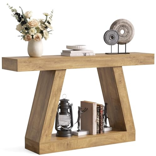 LITTLE TREE 140 cm-Sofatisch mit Stauraum, Konsolentisch im Landhausstil für zu Hause, rechteckiges Holzmöbelstück für den Eingangsbereich, Wohnzimmer, Schlafzimmer, Büro, Flur, Eiche