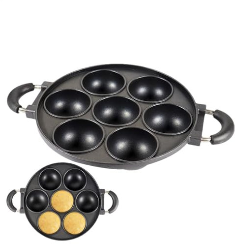 -Sahne aus Gusseisen - große Muffinpfanne mit 7 Tassen, Backwerkzeug nicht zum Kochen | Runde Torte für Sahne Maisbrot, Muffins, Tassenkuchen und Brownies, Backset