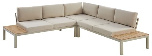 Riess Ambiente Garten Sitzgruppe Miami Lounge - 240cm - Champagner Greige - Aluminium WPC - wetterfest Outdoor inkl. Kissen