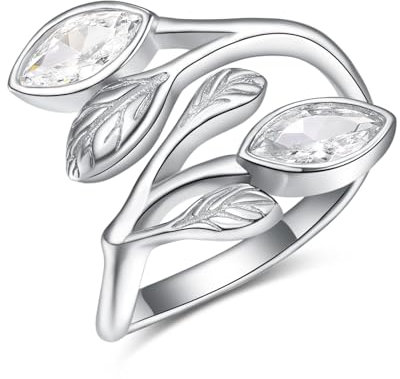 Geburtssteinring 925 Sterling Silber Mondstein Ring Blattring für Frauen Mädchen Finger Leaf Ringe Weihnachten Geschenk (4-April Ring)