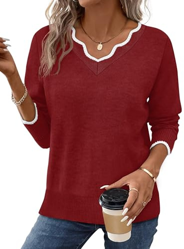 Women's Sweaters Christmas Sweaters for Women V Neck Pullover Cozy Sweaters for Women Trendy Fall Tops Winter Clothing Valentine Sweater Red M