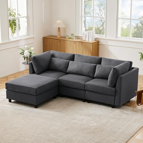 Lcoho Modernes Design, Polstermöbel, Sofa, Dreisitzer-Sofa, Wohnzimmersofa, Ecksofa mit Fußhocker, L-förmiges Ecksofa (Gray)