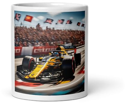 GiftsMegaStore Motorsport Racing Mug – 11oz White Glossy Ceramic Coffee or Tea Mug, Perfect Stocking Filler for Motor Racing Fans, Car Enthusiasts, and Car Lovers