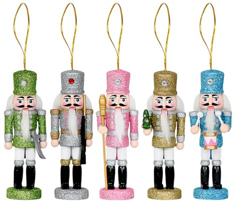 Erconsso Décoration Casse-Noisette | 6 Pièces Ornements de Sapin de Noël Casse-Noisette Scintillants,Charmes en Bois pour Décoration d'Intérieur Fête Célébration