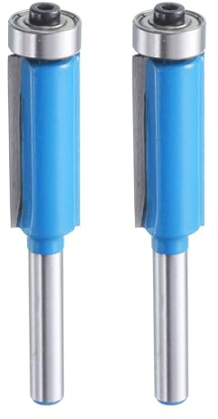 QUARKZMAN 2 Pezzi Fresa Di Finitura A Rasoio Con Codolo Da 1/4 Diametro Di Taglio 1/2 Punta In Carburo Cuscinetti Superiore E Inferiore Fresa Per Modelli Diritti Per Rifinitura Legno Blu