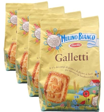 Mulino Bianco Biscotti Frollini Galletti con Latte Fresco 100% Italiano, 350g (Confezione da 4)