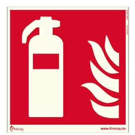 FireLoq Feuerlöscher Symbolschild F001 nachleuchtend 15 x 15 cm nach nach DIN EN ISO 7010 F001 DIN 67510 auf Kunststoffplatte mit selbstklebender Schaumschicht
