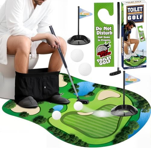 Toilet Golf Game Set, Funny Gag Golf Gifts for Men Dad Husband Boyfriend Grandpa, Mini Golf Toilet Mat Bathroom Game, Novelty Christmas, Fathers Day, Birthday and Secret Santa Joke Present