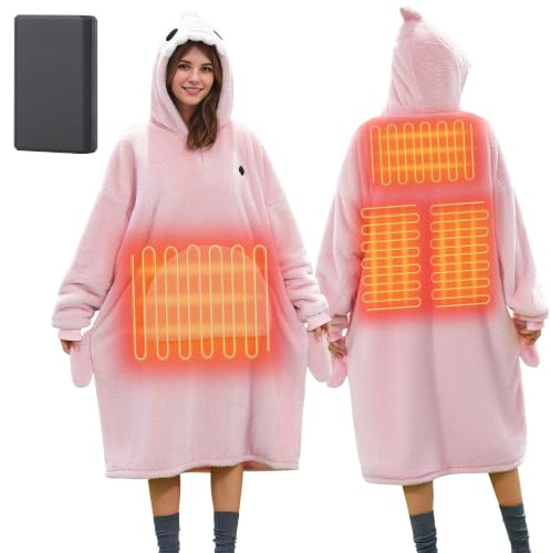 Beheizte Hoodie Decke mit Ärmeln,Kabellos,10000mAh Akku,Geschenk für Frauen | Heizdecke mit Ärmeln,Kuschelpullover,Tragbare Decke zum Anziehen Erwachsene Kuscheldecke,Geschenk für Freundin Mütter 75*110