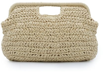 SUKUTU Bolsos de mano de paja para Mujer Cloud Dumpling Bolsa de playa de Verano de paja para Banquetes Nocturnos
