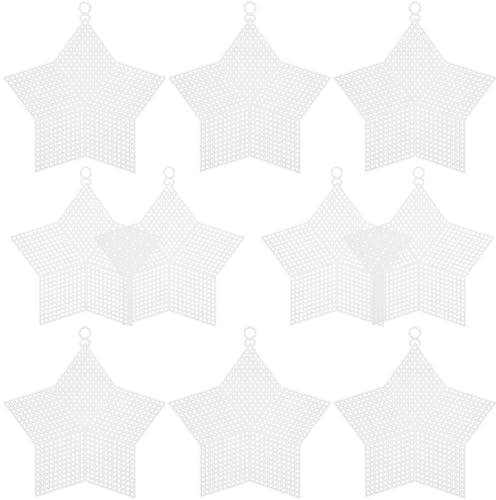 Selbstgemacht Kunststoffgewebeplatte Weiße Sternform zum Basteln | Kunststoff, Handgefertigte Kreuzstich Nähfolie, für Taschen und Untersetzer, 10 Stück