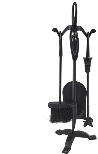 JVL Cotswold Fireside Companion Tool Set, Black/White, One stand + 4 Piece set