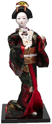 lachineuse - Japanische Puppe aus rotem & schwarzem Kimono – Traditionelle asiatische Puppe 31 cm – japanische Dekoration Wohnzimmer – Geisha-Figur – Handarbeit – Dekoration Haus Asien Japan