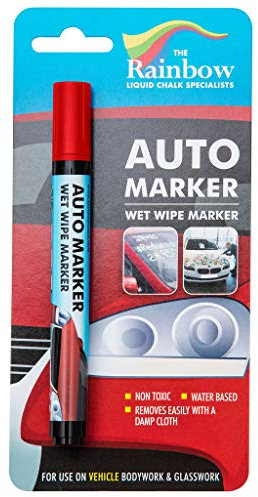 RAINBOW CHALK MARKERS LTD RED AUTO MARKER - REMOVABLE PAINT FOR AUTO BODY PANELS AND WINDSCREENS WET WIPE NON PERMANENT WINDSCREENS WATER PROOF WET WIPE DISPLAY