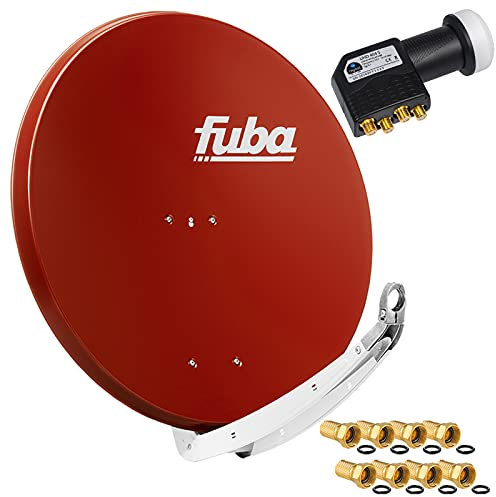 FUBA 4 Teilnehmer Digital SAT Anlage DAA850R Ziegelrot + Hochwertiger Quad LNB + 8 Vergoldete F-Stecker