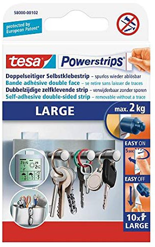 tesa Powerstrips® LARGE für max. 2kg, Packung mit 10 Strips (8 Packungen = 80 Strips)