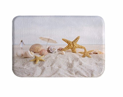A.Monamour Badematten Badteppiche Badvorleger Strand Starfish Muschel Muscheln Auf Weißem Sand Tropische Natur Nautik Weiche Flanell Bad Matten Bereich Teppiche Boden Teppiche Fußmatten 40x120cm