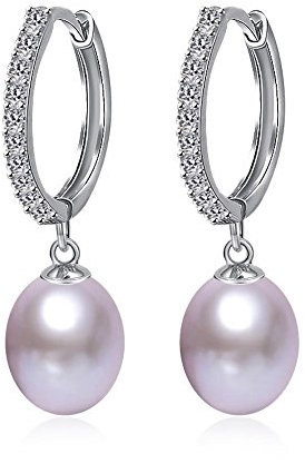 Kim Johanson Damen Perlenohrringe Nora aus 925 Sterling Silber mit echten lila Süßwasser Perlen & Zirkonia Steinchen Ohrhänger inkl. Schmuckbeutel