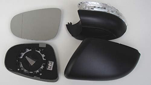 Achtung! OHNE vorderen Kranz! Außen-Spiegel Reparatur-Set Links Glas + Blinker + Kappe schwarz Keine Wagenfarbe Pro!Carpentis kompatibel mit TOURAN ab Facelift 05/2009
