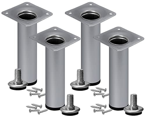 Stahlia Möbelfüße verstellbar (4er Set) Chrom Matt 10cm Höhe belastbar bis 50kg Sofafüße Schrankfüße Möbelbeine höhenverstellbare Füße Metallbeine