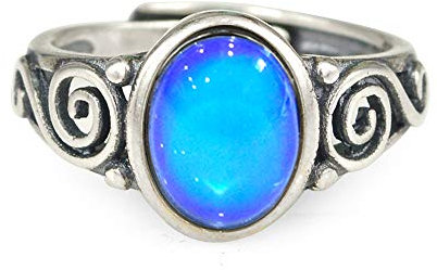 FUN JEWELS - Stimmungsring mit ovalem Stein - Farbwechsel je nach Stimmung – Sterlingsilber - Antik-Stil