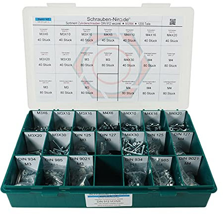 Sortiment/Set - M3 + M4 DIN 912 - Zylinderschraube Zylinderkopfschraube Innensechskant Stahl galvanisch verzinkt Werkstoff Güte 8.8