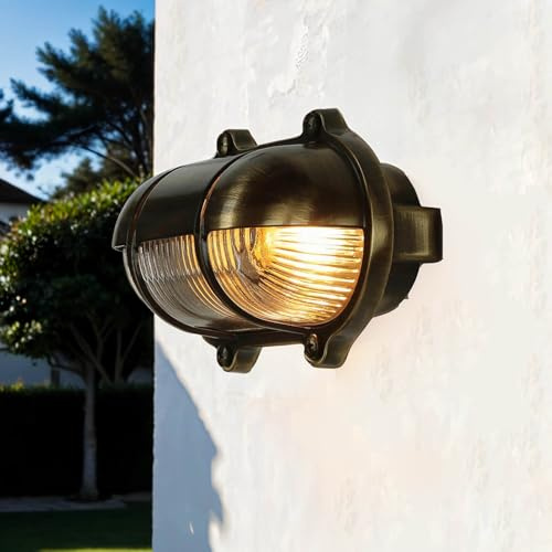 Licht-Erlebnisse Außenleuchte Messing Glas rostfrei robust IP64 E27 Maritime Messinglampe Wandlampe Haus Terrasse