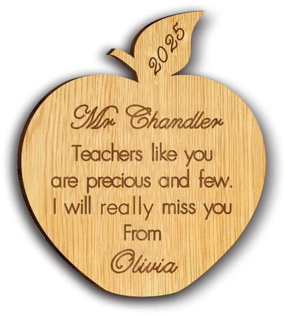 Personalised Teacher Gifts Thank you Teacher Gifts for Women Men Wooden Fridge Magnet Thank You Gifts for Teacher Tutor Teaching Assistant Pre School Nursery Leaving Graduation (Apple)
