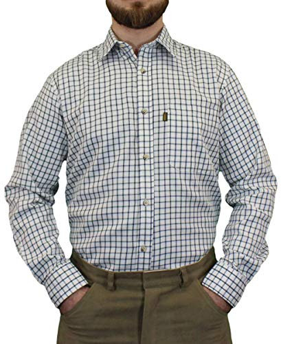 Mens Game Tattersal Long Sleeve Collared Regular Fit Country Check Shirt Green