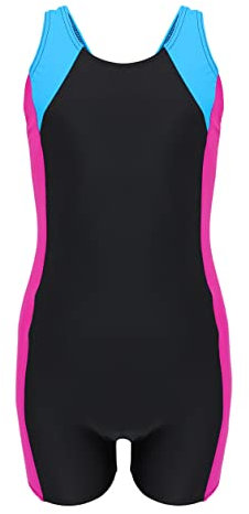 Aquarti Girls' One Piece Shorty Swimsuit Child, Black/Amaranth/Turquois, 140