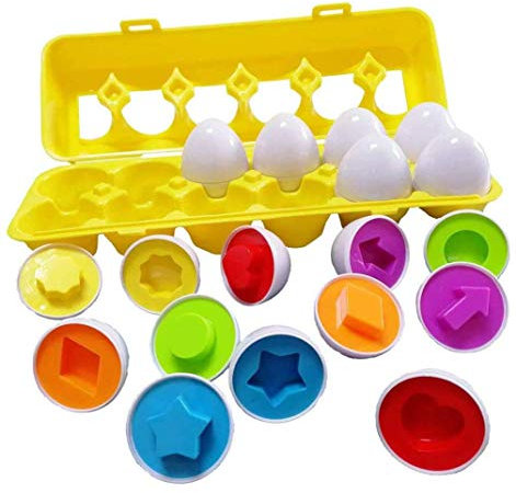 Sipobuy Passenden Puzzle Eier Pädagogisches Geometrische Spielzeug, 12 Pack Farbe Form Sortierung Anerkennung Eier Set Vorschule Simulation Montessori Lernen Puzzle für Kleinkinder