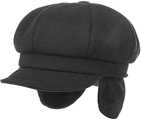 Lipodo Soft Ballonmütze mit Ohrenklappen Damen Schirmlänge 5 cm Gummiband am Hinterkopf umklappbare Ohrenschützer meliert einfarbig Baker Boy Herbst Winter schwarz M (57-58 cm)