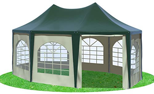 Stabilezelte Gartenpavillon 4x5,5m mit Seitenteilen Arabica Pagodenzelt 8-eck PVC GRÜN BEIGE