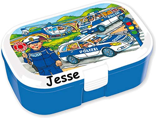 Lutz Mauder Lunchbox * Polizei Plus Wunschname * für Kinder | Brotdose mit Namensdruck | Vesperdose Schule Kindergarten Polizist Polizeiauto