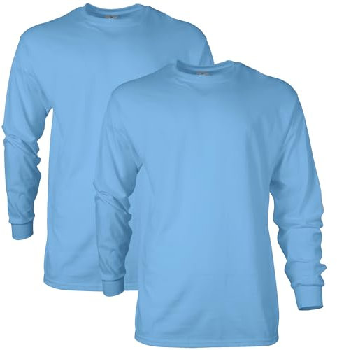 Gildan Unisex's Ultra Cotton Long Sleeve T-Shirt, Style G2400, Multipack, Carolina Blue (2-Pack), L (Pack of 2)