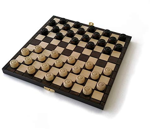 Jeu DE Dames L - Damier de Taille 28 x 28 cm, Fabrication Artisanale en Bois de Charme Vernis éco-Responsable. Plateau Pliable et Nomade, Rangement Facile, Jeu de Voyage. Marque Le Délirant®.