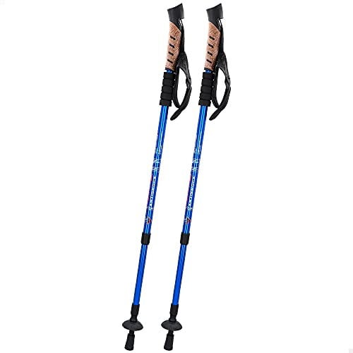 AKTIVE Set x2 Bastones Extensibles Senderismo telescópicos, Bastón trekking aluminio, mango acolchado, extensible de 67 a 135 cm, disponible en azul y negro, Sports, Negro o azul (52820)