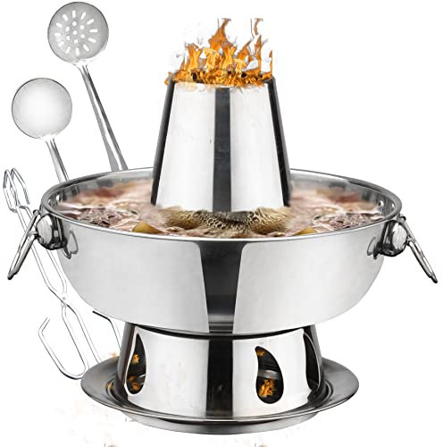 SANQIAHOME Olla caliente de acero inoxidable de carbón chino, 1,8 litros carnes chinas, fondue de cordero, cocina de picnic al aire libre plata