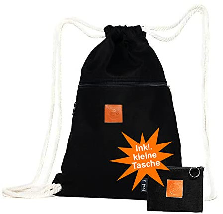 T-bags Turnbeutel Damen Herren Stoffbeutel mit Kordelzug - Kosmetiktasche Klein für Handtasche Stoff - Sportbeutel Baumwolle Kinder - Rucksack Set mit Geldbörse (Schwarz)