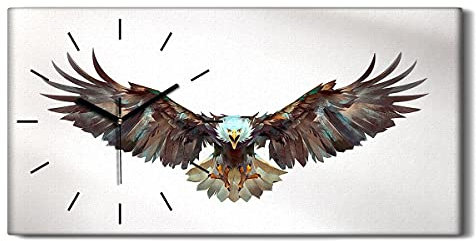 Coloray Uhr auf Leinwand - Schwarze Hände - Ohne Tickendes Geräusc Wand Uhr Dekoration Kunst Wohnzimmer Segeltuch - Tiervogel Eagle Kunst