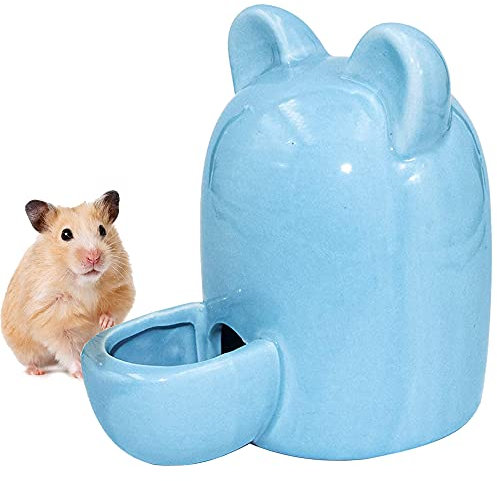 Automatischer Wasserspender Hamsterkeramik, Trinkflasche Keramik, Stumm Wasserflasche für Igel, Hase, Totoro, Katze, 250ml (Blau)