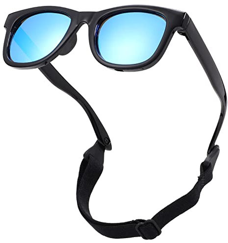 COASION Kinder Sonnenbrille Polarisierte Uv Schutz Gummi Sonnenbrille Baby Alter 1-3 (C3* Schwarz/Blauer Spiegel)