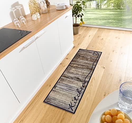 Hanse Home Zala Living Cook & Clean Läufer – rutschfest Teppichläufer Flachgewebe Kurzflor Teppich Küchenteppich Waschbar Küchenläufer Kitchen für Flur, Küche, Wohnzimmer – Braun Taupe, 50x150cm