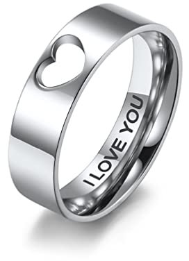Whoiy Herz Ring Silber, Siegelring Paare Edelstahl Passender Herzring für Frauen 60 (19.1) Kostenlos Gravieren