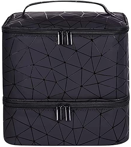 Nail Polish Organizer - Double-Layer Nail Polish Carrying Case, Hold 30 Bottles (15ml), Travel Portable Storage Bag for Manicure Set (Black)