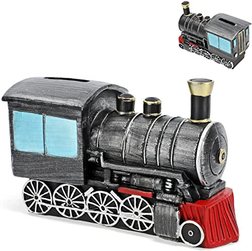alles-meine.de GmbH Spardose Verschiedene Modelle wählbar mit Verschluss - aus Kunstharz/Polyresin Eisenbahn/Zug/Lokomotive - 17 cm - stabile Sparbüchse - Sparschwein..
