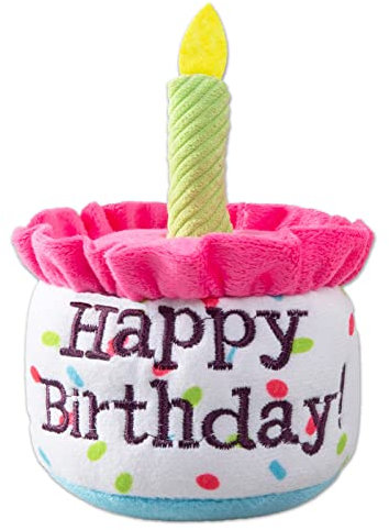 Ushang Pet Jouets à mâcher en forme de gâteau d'anniversaire pour chaton - Cadeau amusant en peluche pour chat - Rose